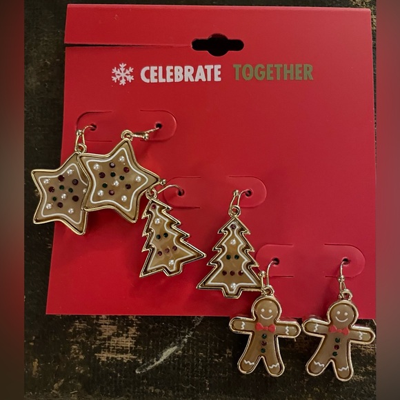 Kohl’s Celebrate Together Three Pairs Gingerbread Earrings Star Tree Boy - Picture 3 of 5